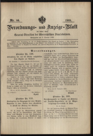 Verordnungs- und Anzeige-Blatt der k.k. General-Direction der österr. Staatsbahnen 18881009 Seite: 1