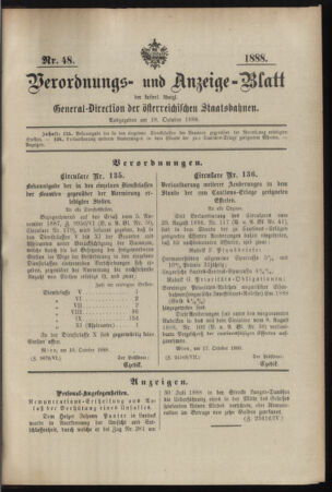 Verordnungs- und Anzeige-Blatt der k.k. General-Direction der österr. Staatsbahnen 18881018 Seite: 1