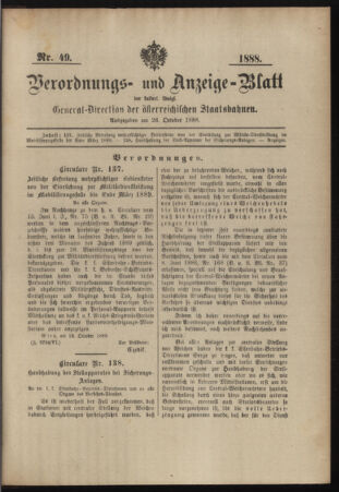 Verordnungs- und Anzeige-Blatt der k.k. General-Direction der österr. Staatsbahnen 18881026 Seite: 1