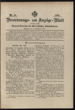 Verordnungs- und Anzeige-Blatt der k.k. General-Direction der österr. Staatsbahnen 18881130 Seite: 1