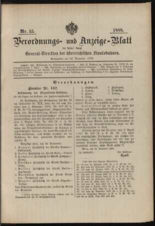 Verordnungs- und Anzeige-Blatt der k.k. General-Direction der österr. Staatsbahnen 18881222 Seite: 1