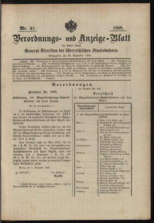 Verordnungs- und Anzeige-Blatt der k.k. General-Direction der österr. Staatsbahnen 18881224 Seite: 1