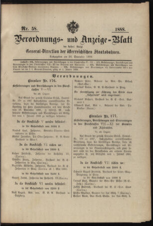 Verordnungs- und Anzeige-Blatt der k.k. General-Direction der österr. Staatsbahnen 18881226 Seite: 1