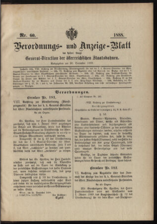 Verordnungs- und Anzeige-Blatt der k.k. General-Direction der österr. Staatsbahnen 18881230 Seite: 1