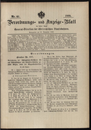 Verordnungs- und Anzeige-Blatt der k.k. General-Direction der österr. Staatsbahnen 18881231 Seite: 1