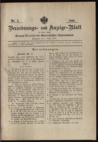 Verordnungs- und Anzeige-Blatt der k.k. General-Direction der österr. Staatsbahnen 18890104 Seite: 1