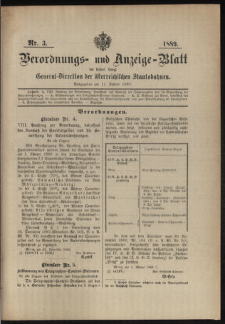 Verordnungs- und Anzeige-Blatt der k.k. General-Direction der österr. Staatsbahnen 18890111 Seite: 1