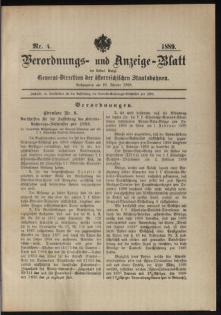 Verordnungs- und Anzeige-Blatt der k.k. General-Direction der österr. Staatsbahnen 18890118 Seite: 1