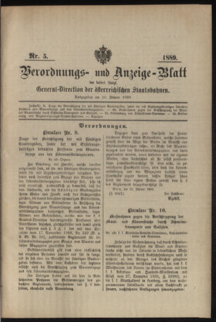 Verordnungs- und Anzeige-Blatt der k.k. General-Direction der österr. Staatsbahnen 18890119 Seite: 1