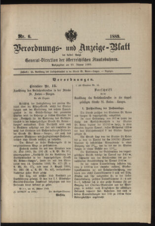 Verordnungs- und Anzeige-Blatt der k.k. General-Direction der österr. Staatsbahnen 18890120 Seite: 1