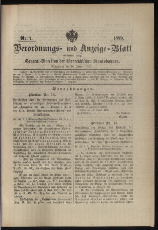 Verordnungs- und Anzeige-Blatt der k.k. General-Direction der österr. Staatsbahnen 18890124 Seite: 1