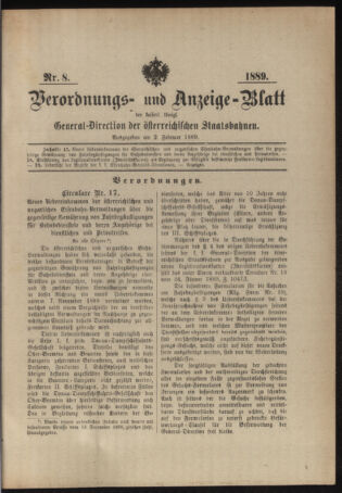 Verordnungs- und Anzeige-Blatt der k.k. General-Direction der österr. Staatsbahnen 18890202 Seite: 1