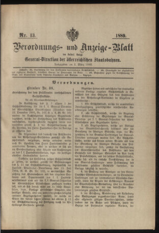 Verordnungs- und Anzeige-Blatt der k.k. General-Direction der österr. Staatsbahnen 18890301 Seite: 1