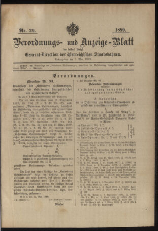 Verordnungs- und Anzeige-Blatt der k.k. General-Direction der österr. Staatsbahnen 18890505 Seite: 1