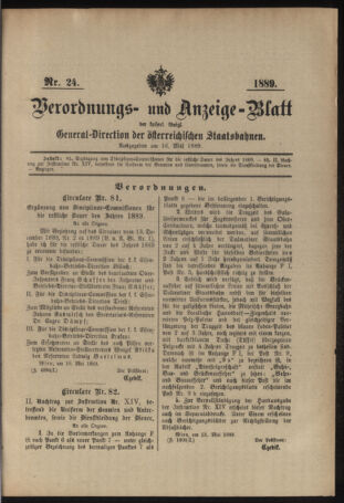 Verordnungs- und Anzeige-Blatt der k.k. General-Direction der österr. Staatsbahnen 18890516 Seite: 1