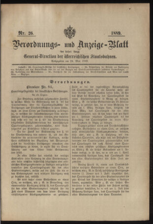 Verordnungs- und Anzeige-Blatt der k.k. General-Direction der österr. Staatsbahnen 18890524 Seite: 1