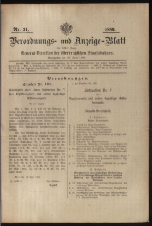 Verordnungs- und Anzeige-Blatt der k.k. General-Direction der österr. Staatsbahnen 18890620 Seite: 1