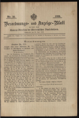 Verordnungs- und Anzeige-Blatt der k.k. General-Direction der österr. Staatsbahnen 18890622 Seite: 1