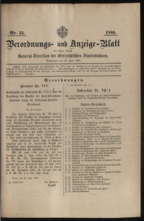 Verordnungs- und Anzeige-Blatt der k.k. General-Direction der österr. Staatsbahnen