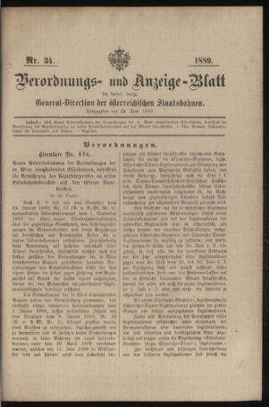 Verordnungs- und Anzeige-Blatt der k.k. General-Direction der österr. Staatsbahnen 18890624 Seite: 1