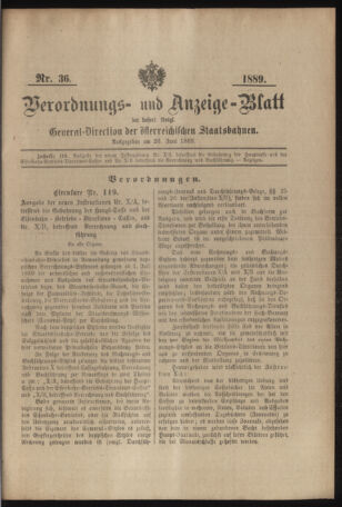 Verordnungs- und Anzeige-Blatt der k.k. General-Direction der österr. Staatsbahnen 18890626 Seite: 1