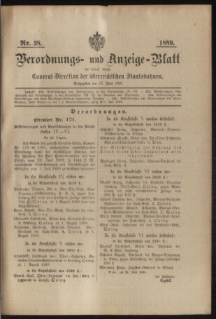 Verordnungs- und Anzeige-Blatt der k.k. General-Direction der österr. Staatsbahnen 18890627 Seite: 1