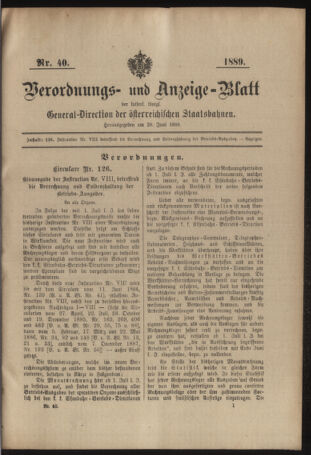 Verordnungs- und Anzeige-Blatt der k.k. General-Direction der österr. Staatsbahnen 18890629 Seite: 1