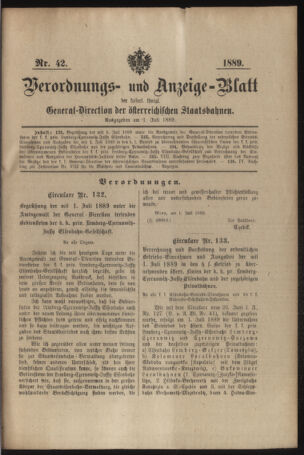 Verordnungs- und Anzeige-Blatt der k.k. General-Direction der österr. Staatsbahnen 18890701 Seite: 1