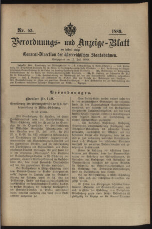 Verordnungs- und Anzeige-Blatt der k.k. General-Direction der österr. Staatsbahnen 18890715 Seite: 1