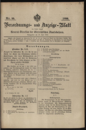 Verordnungs- und Anzeige-Blatt der k.k. General-Direction der österr. Staatsbahnen 18890718 Seite: 1