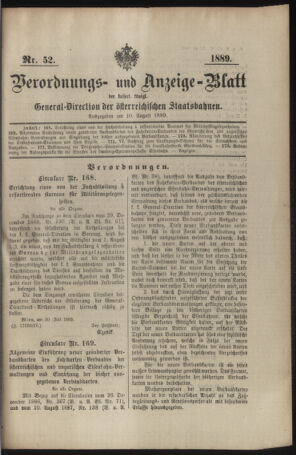 Verordnungs- und Anzeige-Blatt der k.k. General-Direction der österr. Staatsbahnen 18890810 Seite: 1