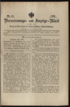 Verordnungs- und Anzeige-Blatt der k.k. General-Direction der österr. Staatsbahnen 18890911 Seite: 1