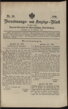 Verordnungs- und Anzeige-Blatt der k.k. General-Direction der österr. Staatsbahnen 18890920 Seite: 1