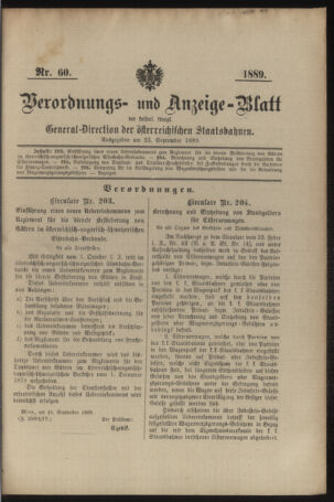 Verordnungs- und Anzeige-Blatt der k.k. General-Direction der österr. Staatsbahnen 18890923 Seite: 1