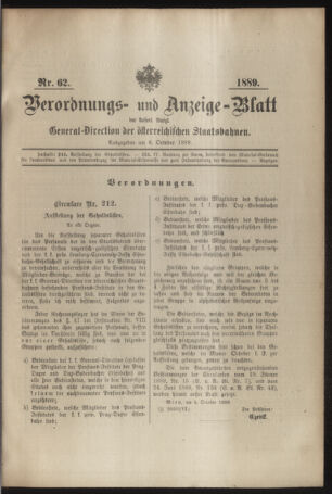 Verordnungs- und Anzeige-Blatt der k.k. General-Direction der österr. Staatsbahnen 18891006 Seite: 1