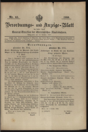 Verordnungs- und Anzeige-Blatt der k.k. General-Direction der österr. Staatsbahnen 18891010 Seite: 1