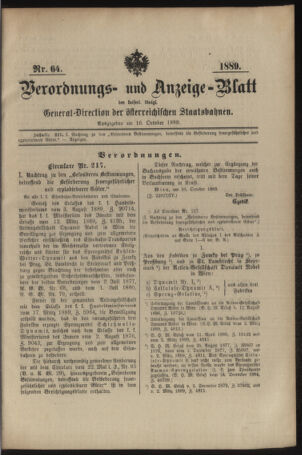 Verordnungs- und Anzeige-Blatt der k.k. General-Direction der österr. Staatsbahnen 18891016 Seite: 1