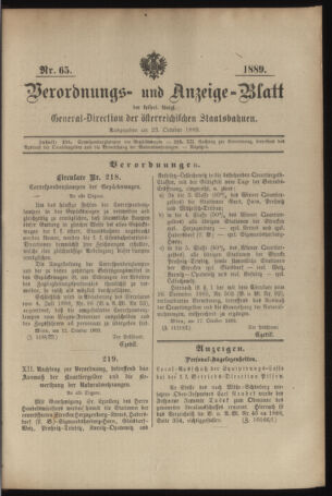 Verordnungs- und Anzeige-Blatt der k.k. General-Direction der österr. Staatsbahnen 18891023 Seite: 1