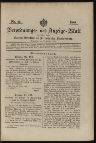 Verordnungs- und Anzeige-Blatt der k.k. General-Direction der österr. Staatsbahnen 18891026 Seite: 1