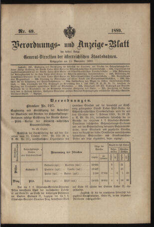 Verordnungs- und Anzeige-Blatt der k.k. General-Direction der österr. Staatsbahnen 18891115 Seite: 1