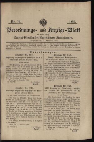 Verordnungs- und Anzeige-Blatt der k.k. General-Direction der österr. Staatsbahnen 18891121 Seite: 1