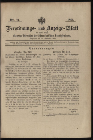 Verordnungs- und Anzeige-Blatt der k.k. General-Direction der österr. Staatsbahnen 18891129 Seite: 1