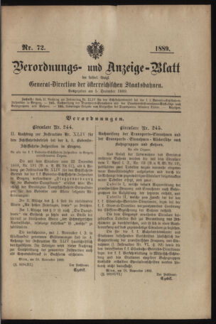 Verordnungs- und Anzeige-Blatt der k.k. General-Direction der österr. Staatsbahnen 18891205 Seite: 1