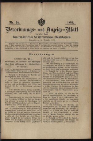 Verordnungs- und Anzeige-Blatt der k.k. General-Direction der österr. Staatsbahnen 18891212 Seite: 1