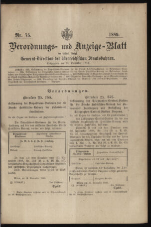 Verordnungs- und Anzeige-Blatt der k.k. General-Direction der österr. Staatsbahnen 18891223 Seite: 1