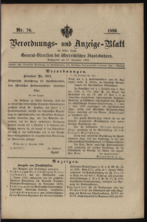 Verordnungs- und Anzeige-Blatt der k.k. General-Direction der österr. Staatsbahnen 18891227 Seite: 1