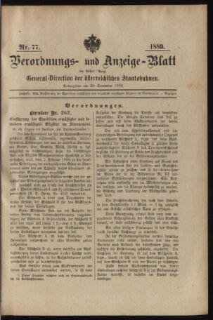 Verordnungs- und Anzeige-Blatt der k.k. General-Direction der österr. Staatsbahnen 18891230 Seite: 1