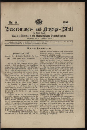 Verordnungs- und Anzeige-Blatt der k.k. General-Direction der österr. Staatsbahnen 18891231 Seite: 1