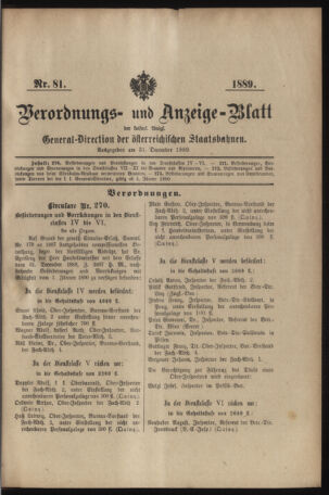 Verordnungs- und Anzeige-Blatt der k.k. General-Direction der österr. Staatsbahnen 18891231 Seite: 11