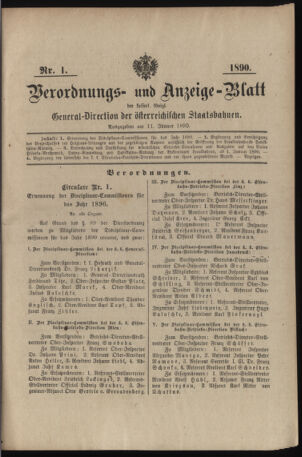 Verordnungs- und Anzeige-Blatt der k.k. General-Direction der österr. Staatsbahnen 18900111 Seite: 1